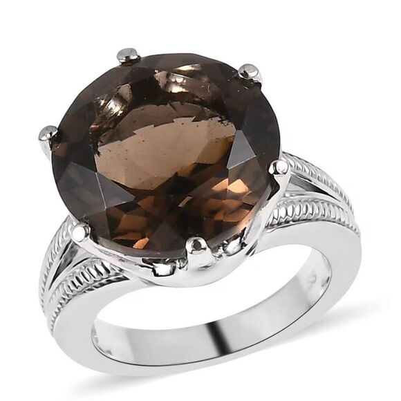 Faceted Brazilian Smoky Quartz 12.10 ctw Solitaire Ring Size 7 New - Picture 1 of 6